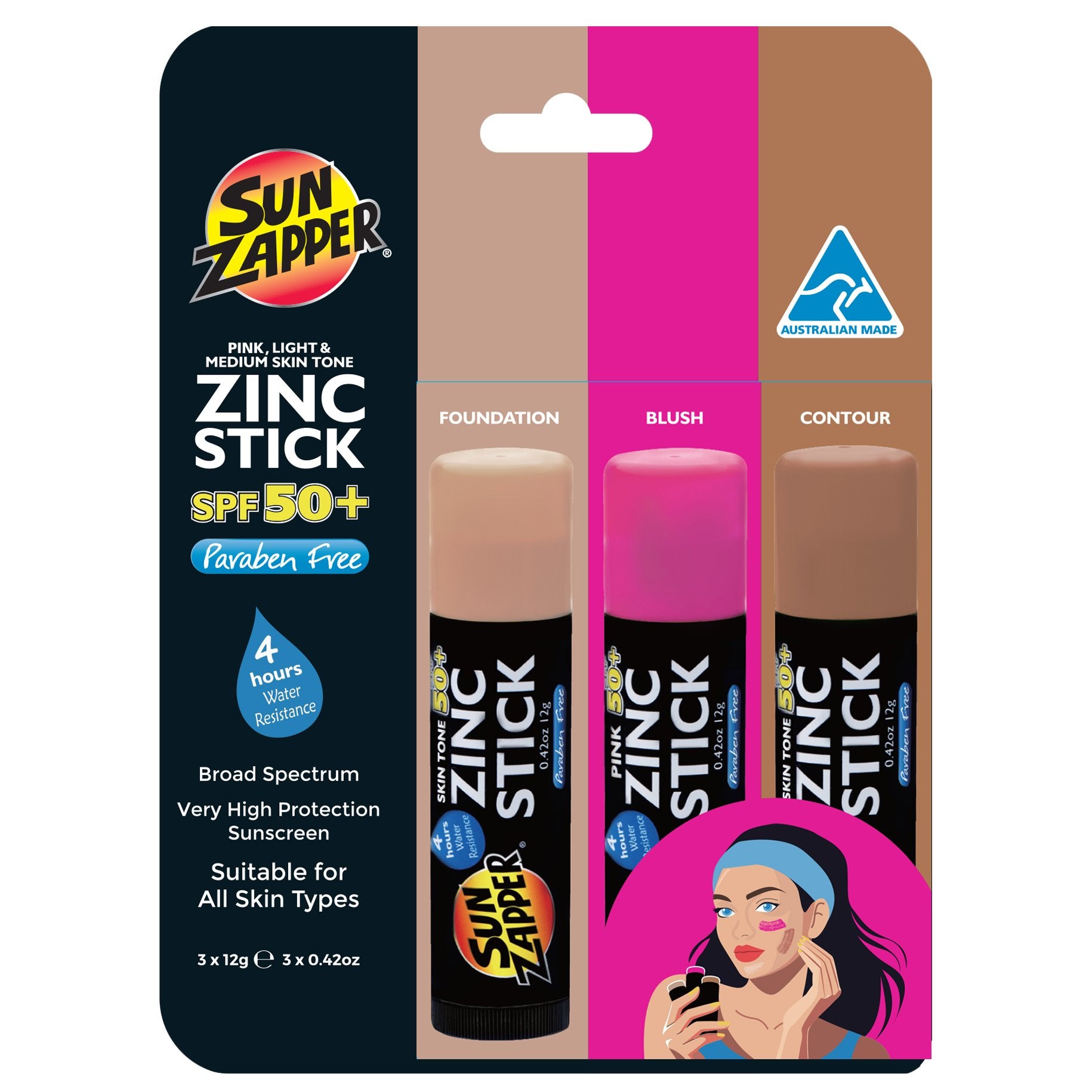Zinc Stick SPF 50+ Beauty Pack 3 sticks (Tono piel claro / Rosa / Tono piel media) *NUEVO*