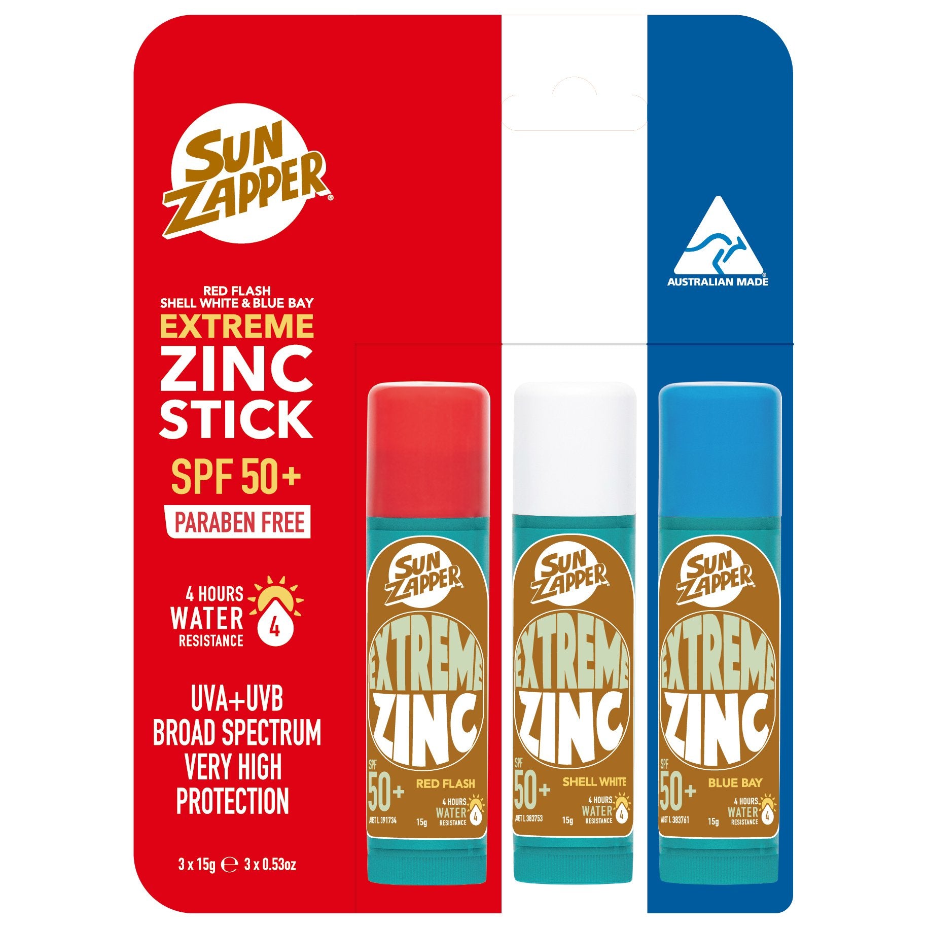 Extreme Zinc Stick SPF 50+ Triple Pack (Red / White / Blue) *NUEVO*
