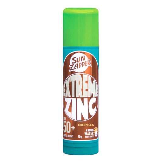 Sun Zapper Extreme Zinc Stick "Green Sea" SPF 50+ |Protector Solar Mineral  en Stick Mineral a base de zinc color VERDE 15g |Alta protección solar UVA/UVB con color vibrante | Resistente al Agua | Fórmula Reef Safe | Hecho en Australia.