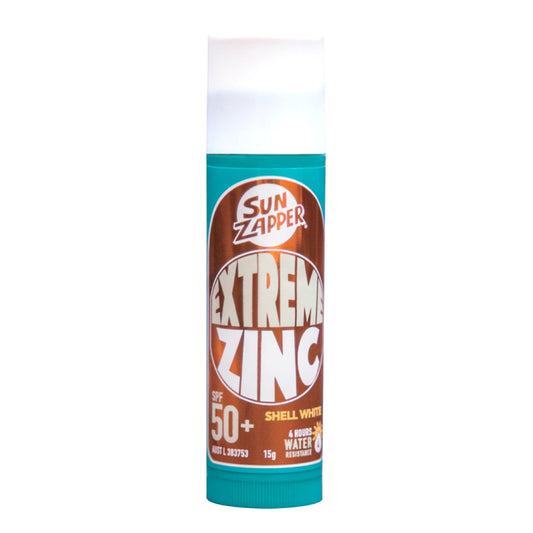 Sun Zapper Extreme Zinc Stick "Shell White" SPF 50+ |  Protector Solar Mineral  en Stick Mineral a base de zinc color BLANCO 15g |Alta protección solar UVA/UVB con color vibrante | Resistente al Agua | Fórmula Reef Safe | Hecho en Australia.