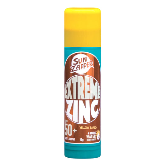 Sun Zapper Extreme Zinc Stick "Yellow Sand" SPF 50+ | Protector Solar Mineral  en Stick Mineral a base de zinc color AMARILLO 15g |Alta protección solar UVA/UVB con color vibrante | Resistente al Agua | Fórmula Reef Safe | Hecho en Australia.