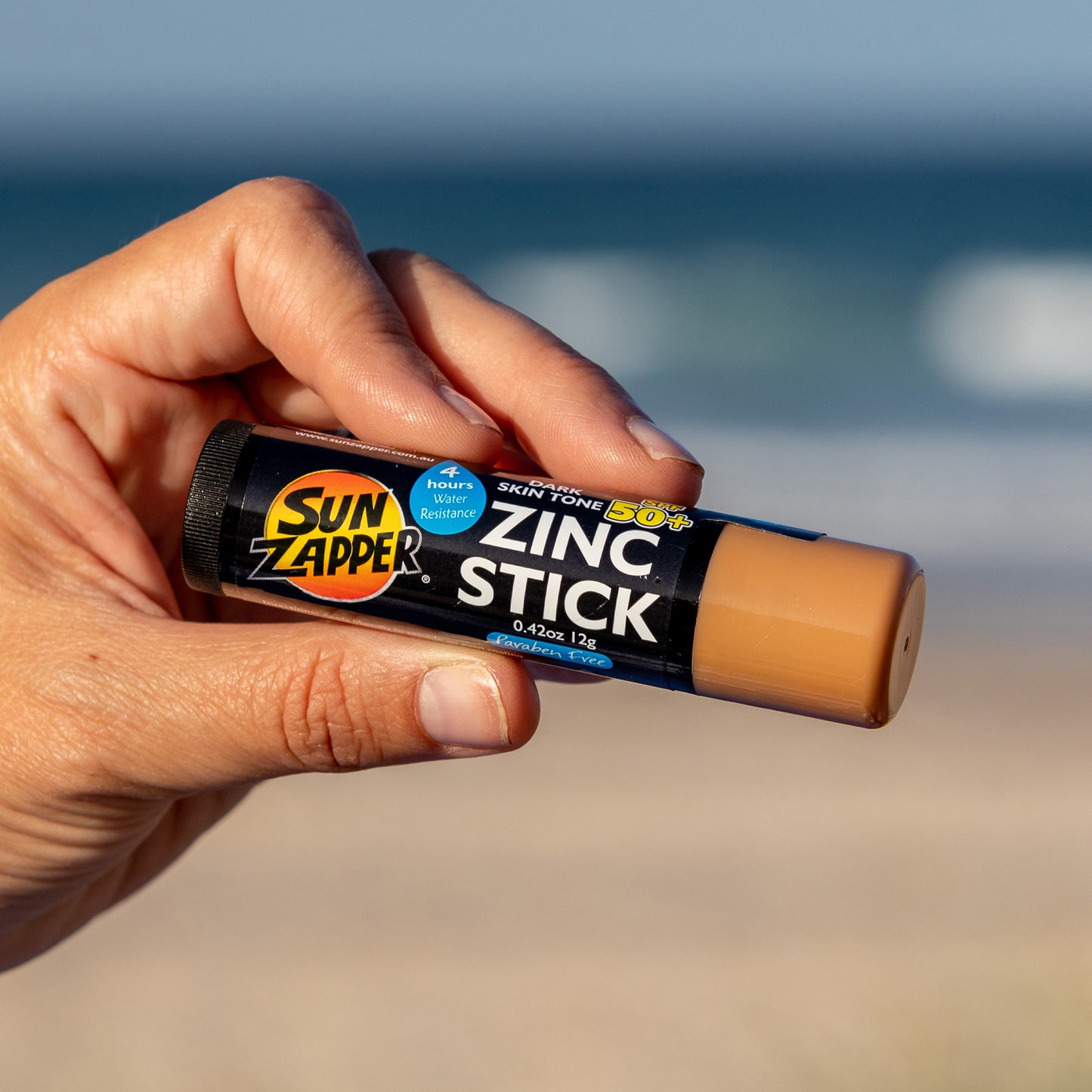 Sun Zapper Zinc Stick "Dark skin tone" SPF 50+ |  Protector Solar Australiano Zinc Stick color PIEL OSCURA 12g |Alta protección UVA/UVB con color vibrante, resistente al agua y reef safe |